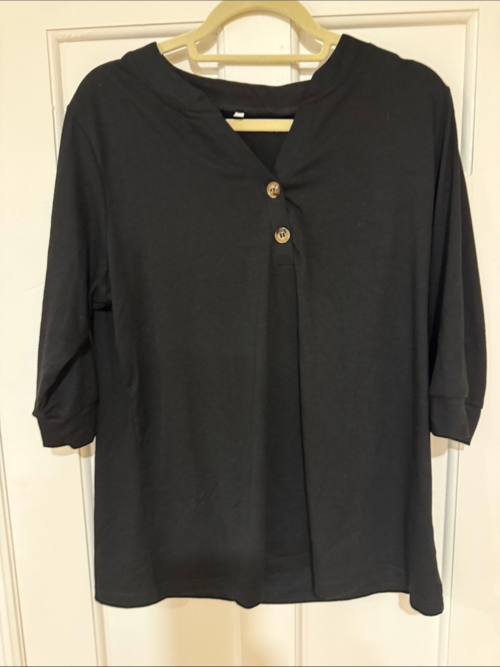Amazon Black Three-Quarter Sleeve Button Henley Top